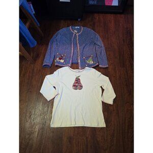 Breckenridge Cardigan Shirt Combo Flowers Nature size Medium